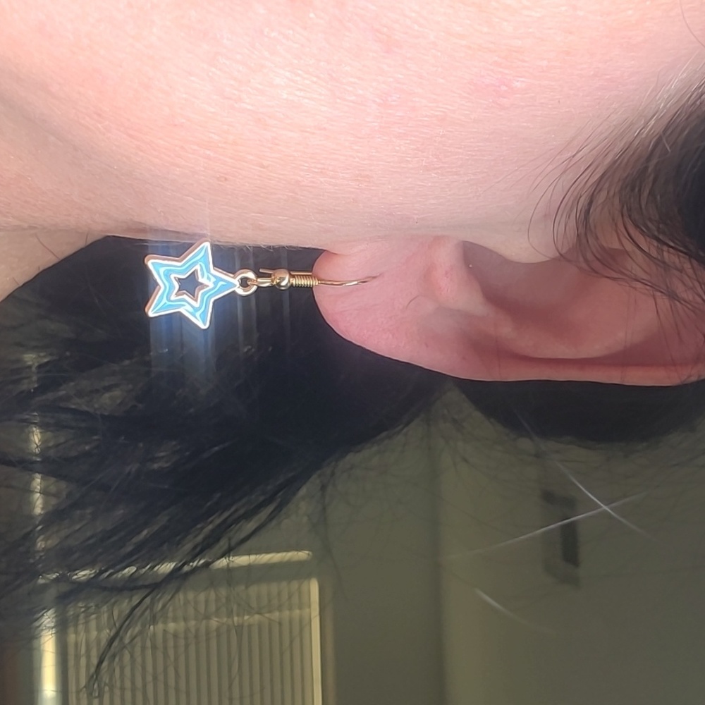 Star Earrings Gold Tone Blue Enamel Brand New Anime Gift Adorable Cute Sailor